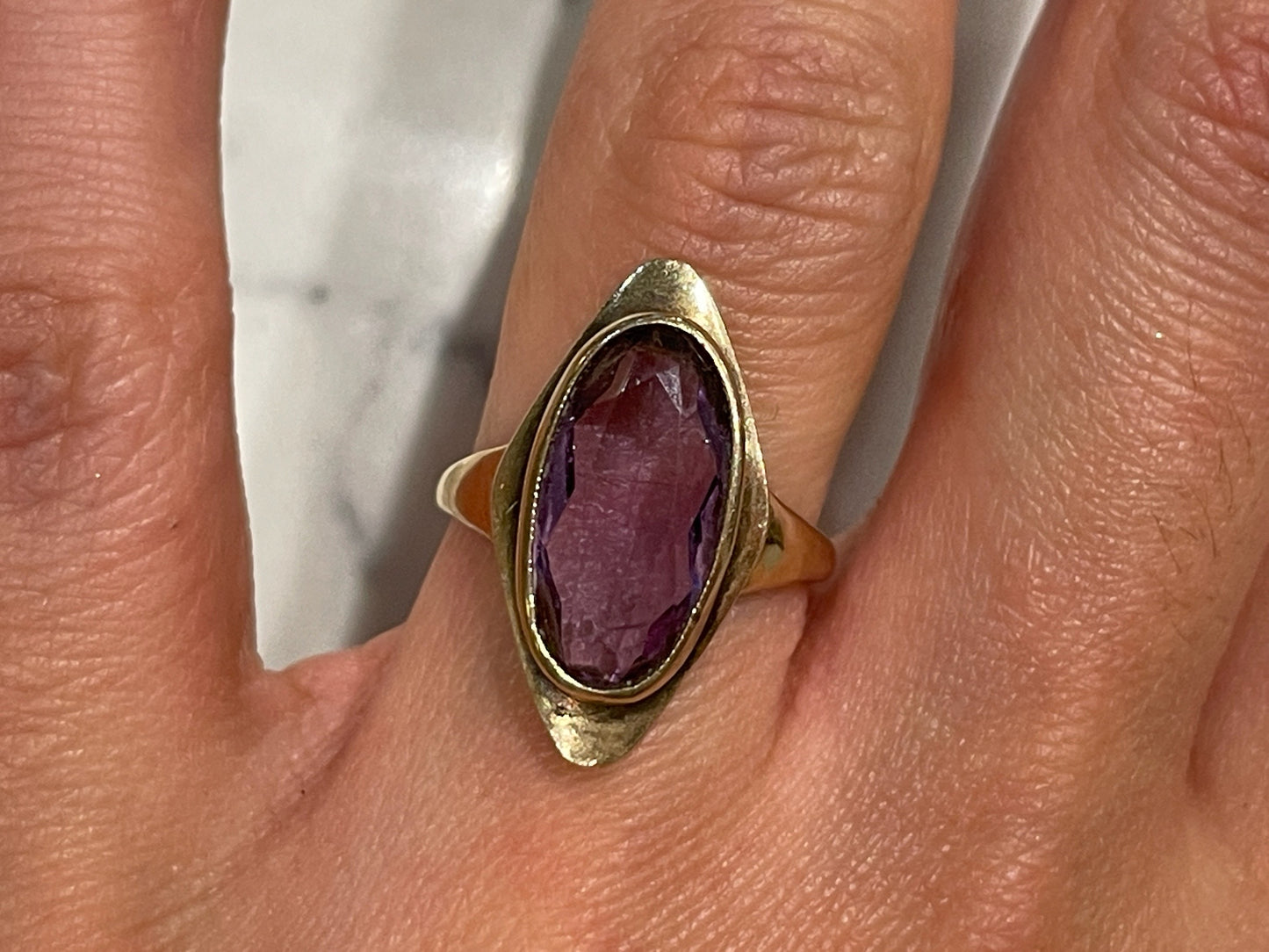 9ct yellow gold and marquise set amethyst dress ring - The Goldfinch Collection
