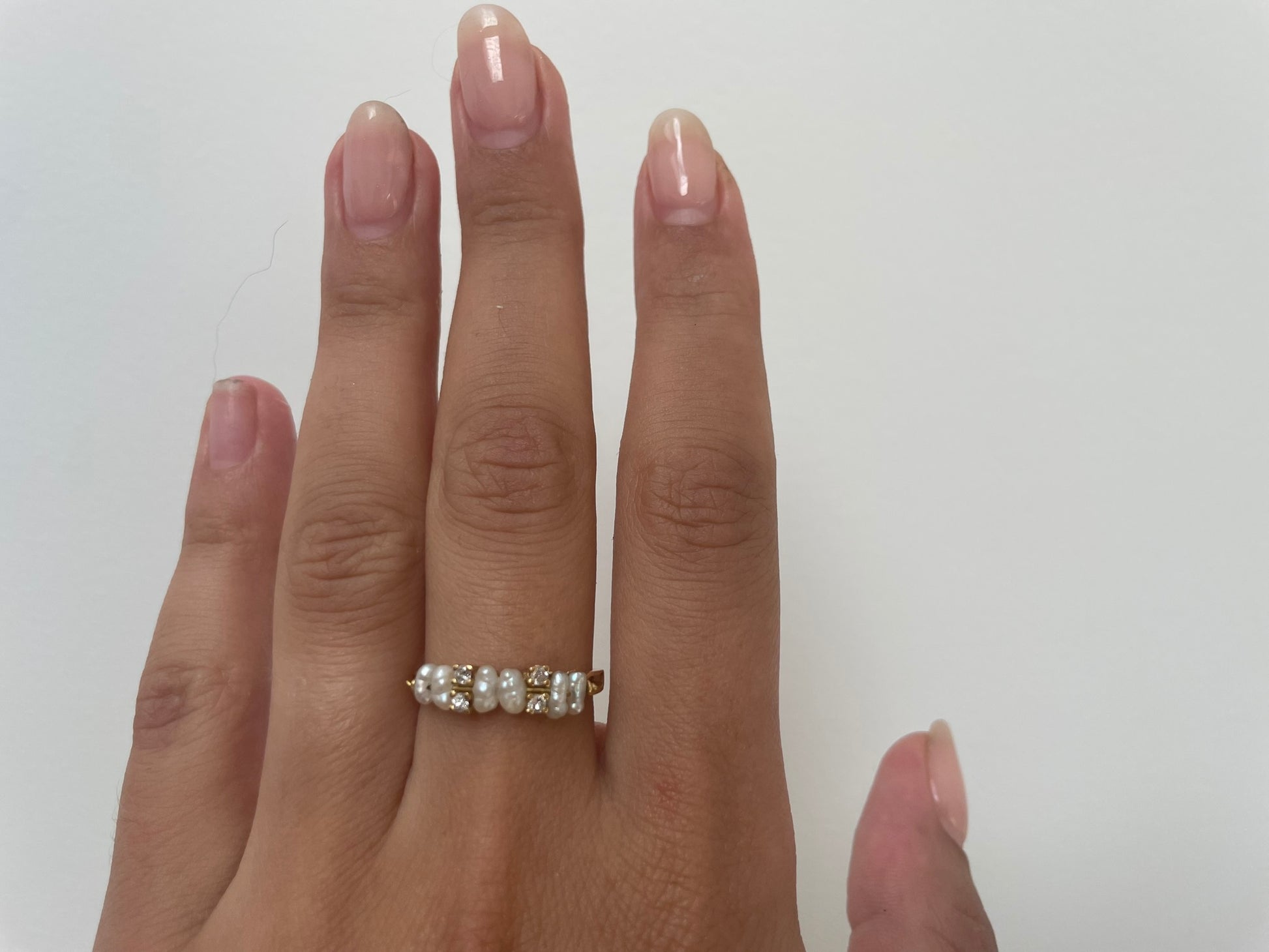 18ct solid yellow gold ring with pearls and diamonds - The Goldfinch Collection