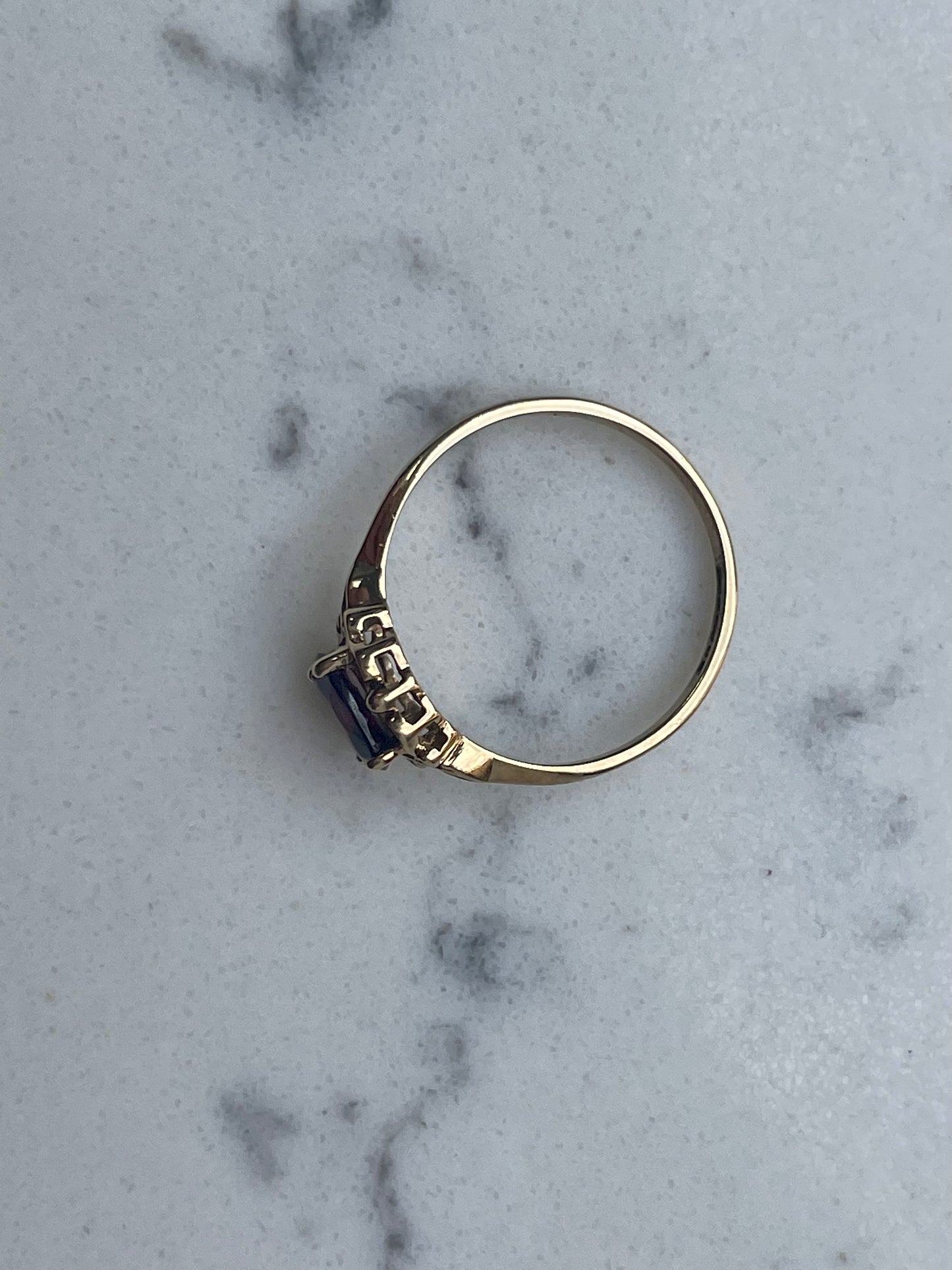 9ct yellow gold ring with garnate east west setting - The Goldfinch Collection