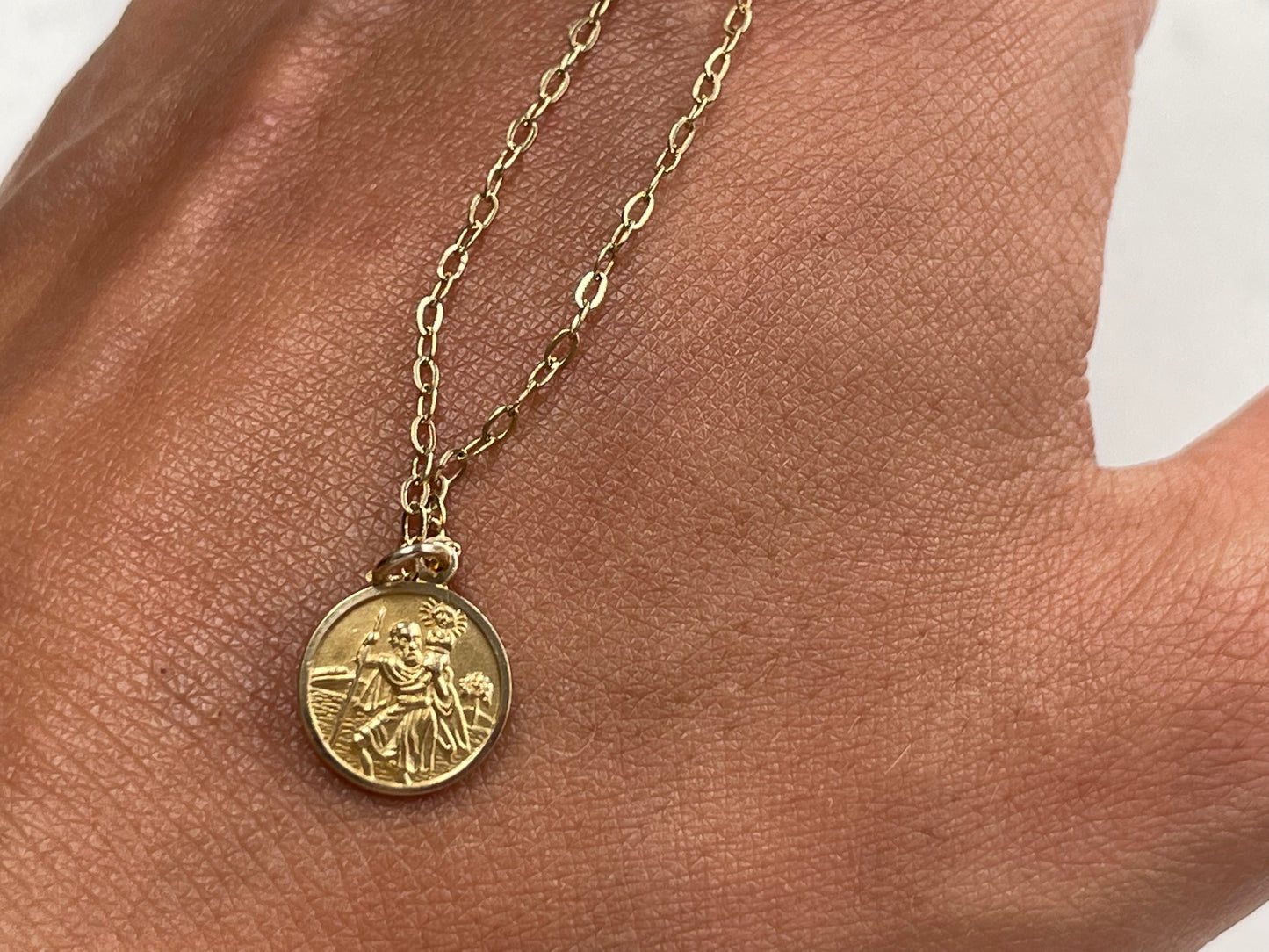9ct gold St Christopher pendant and link chain 16' - The Goldfinch Collection
