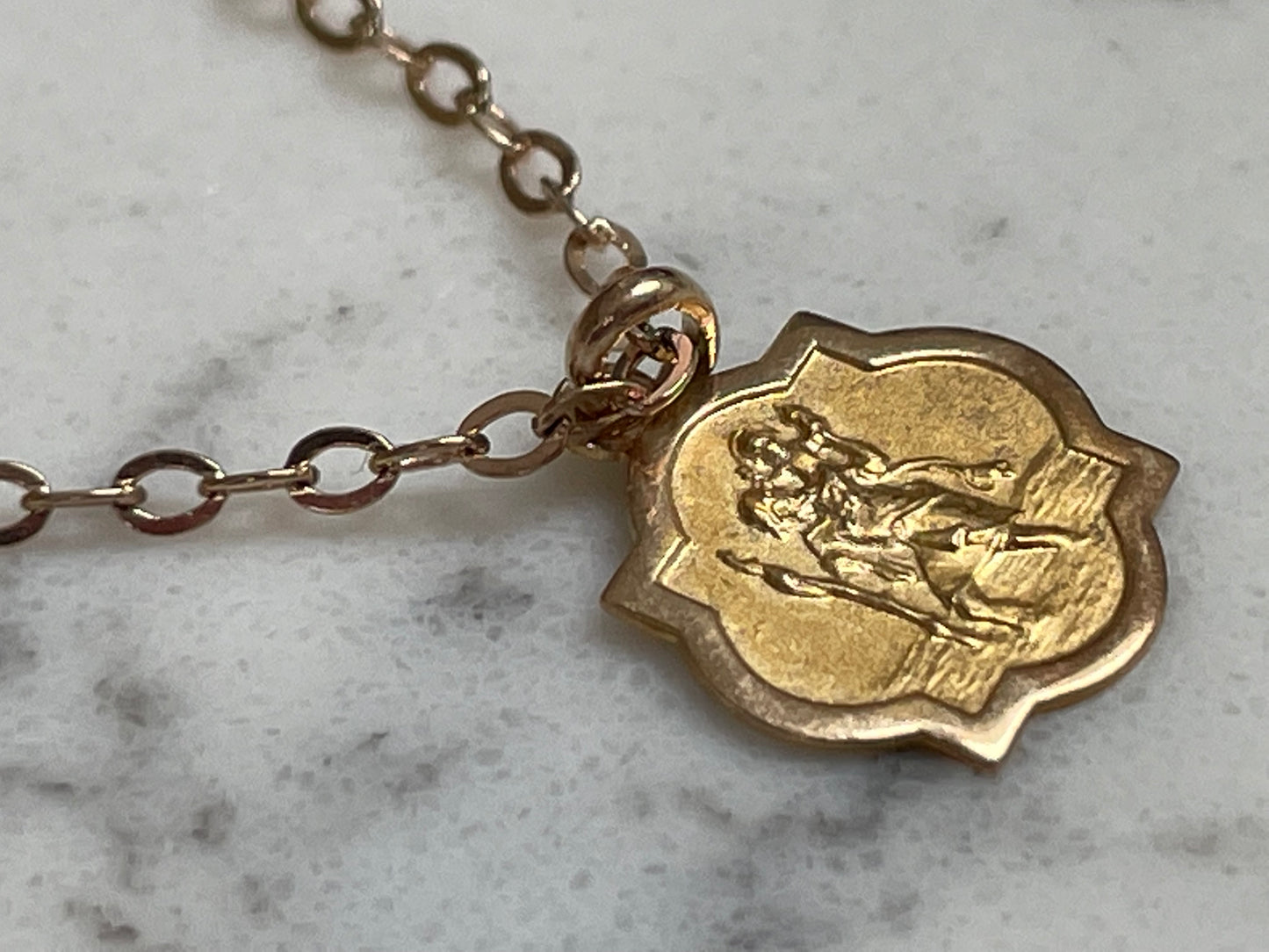 9ct gold St Christopher pendant and link chain 17' - The Goldfinch Collection
