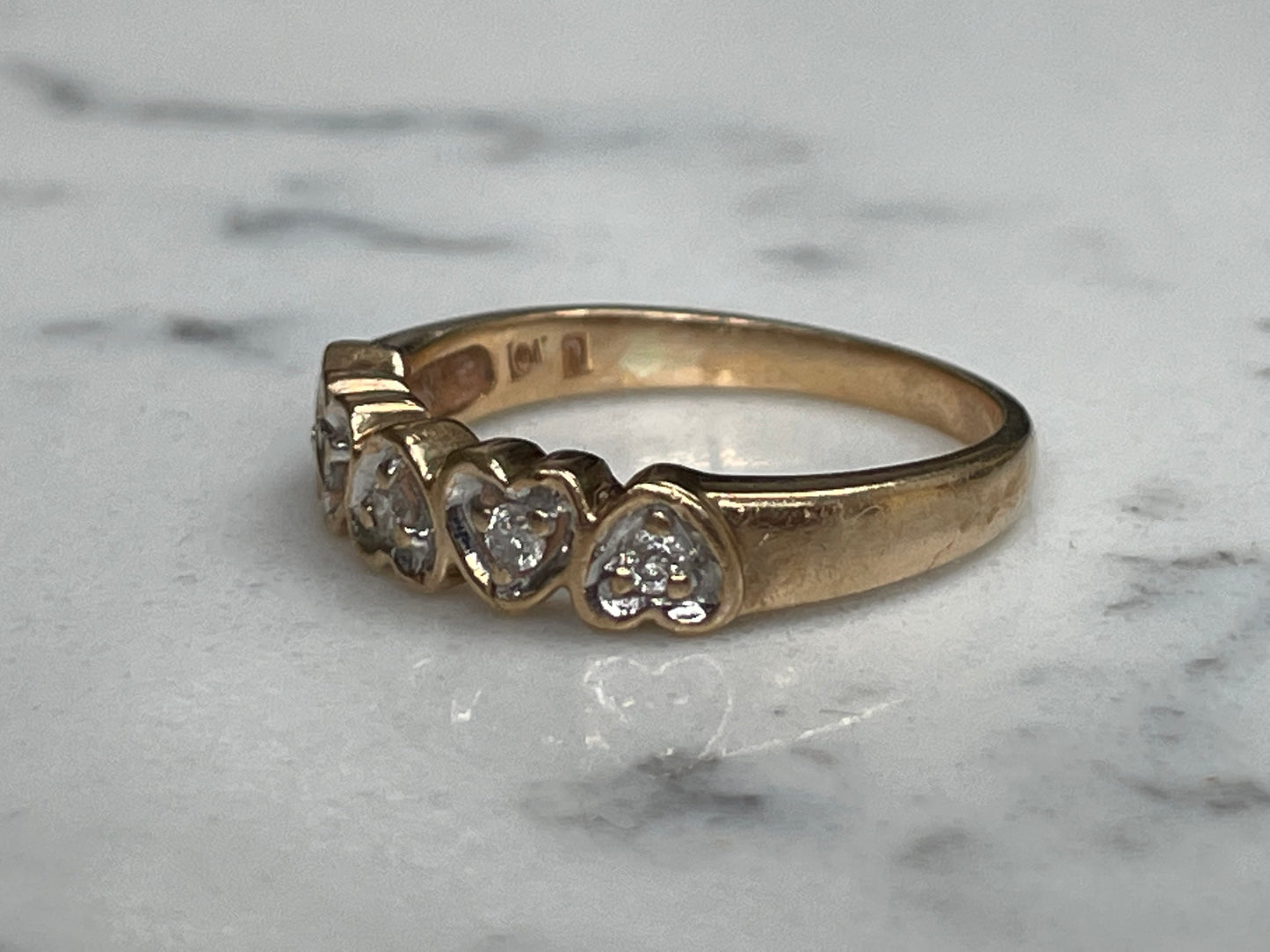 9ct gold ring with diamonds hearts - The Goldfinch Collection