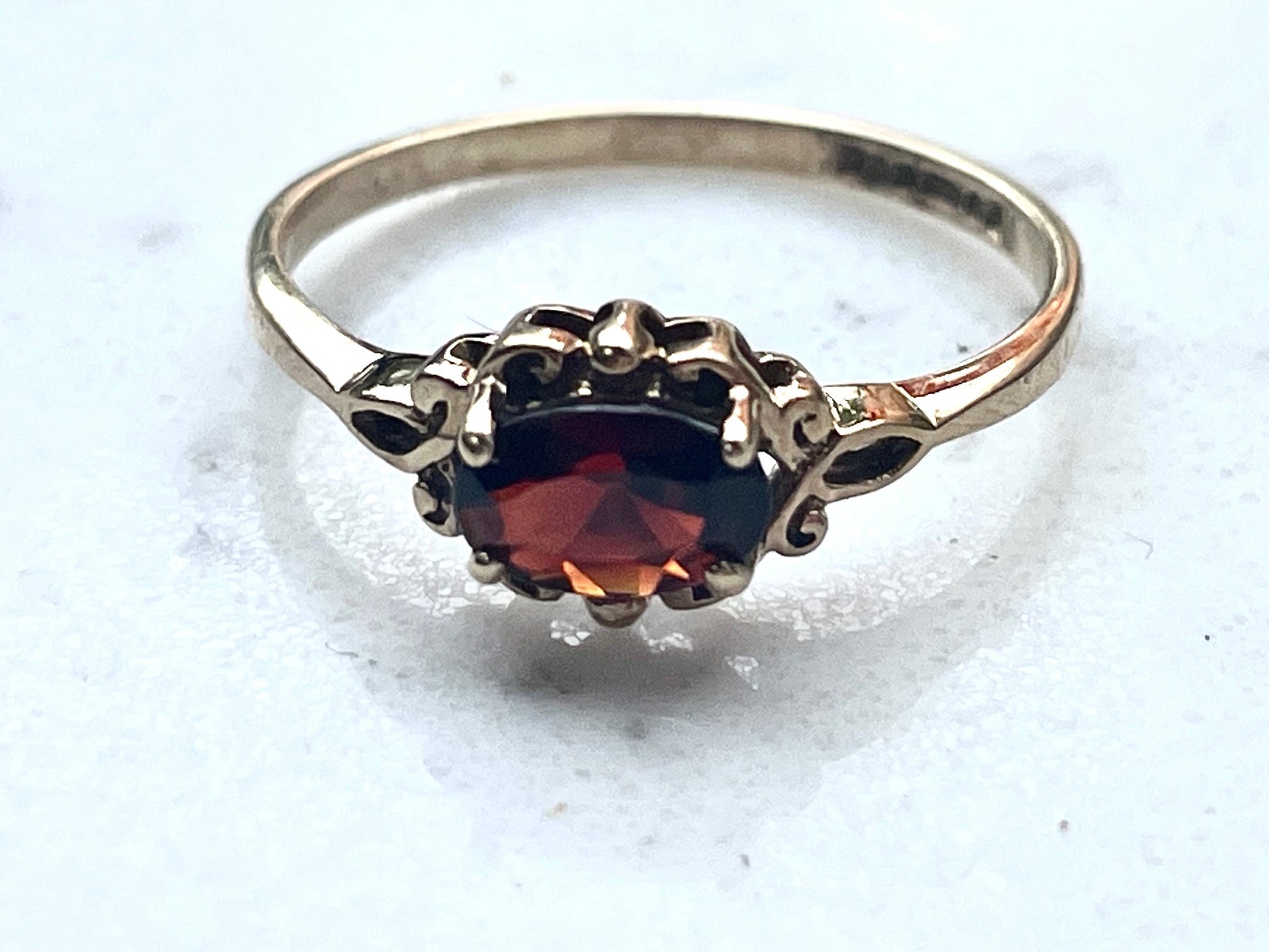 9ct yellow gold ring with garnate east west setting - The Goldfinch Collection