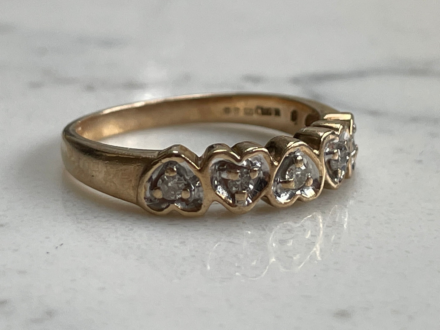 9ct gold ring with diamonds hearts - The Goldfinch Collection