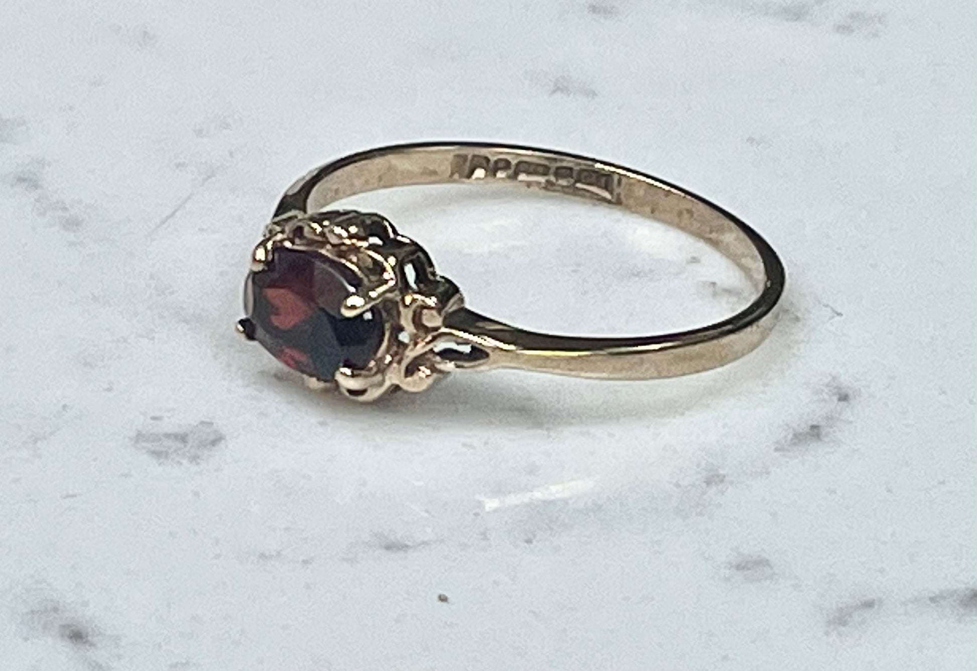 9ct yellow gold ring with garnate east west setting - The Goldfinch Collection