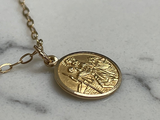 9ct gold St Christopher pendant and link chain 16' - The Goldfinch Collection