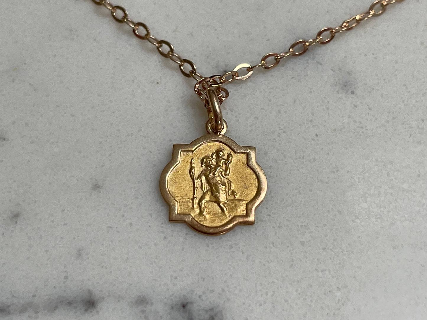 9ct gold St Christopher pendant and link chain 17' - The Goldfinch Collection