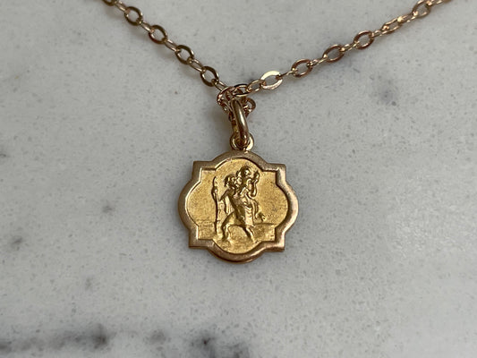 9ct gold St Christopher pendant and link chain 17' - The Goldfinch Collection