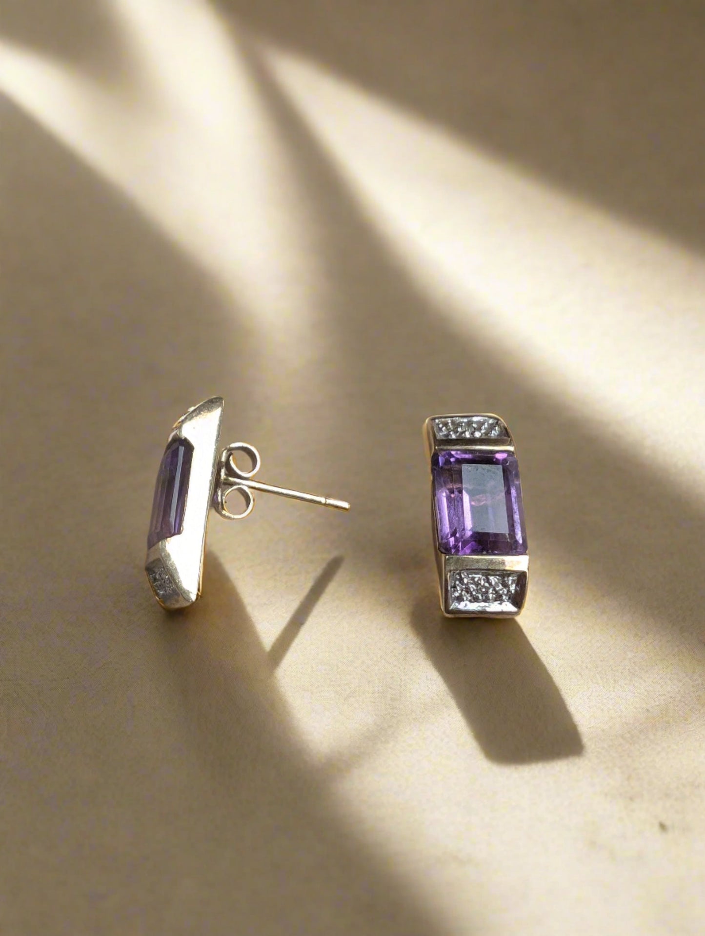 9ct Yellow Gold Amethyst and Diamond Stud Earrings - The Goldfinch Collection