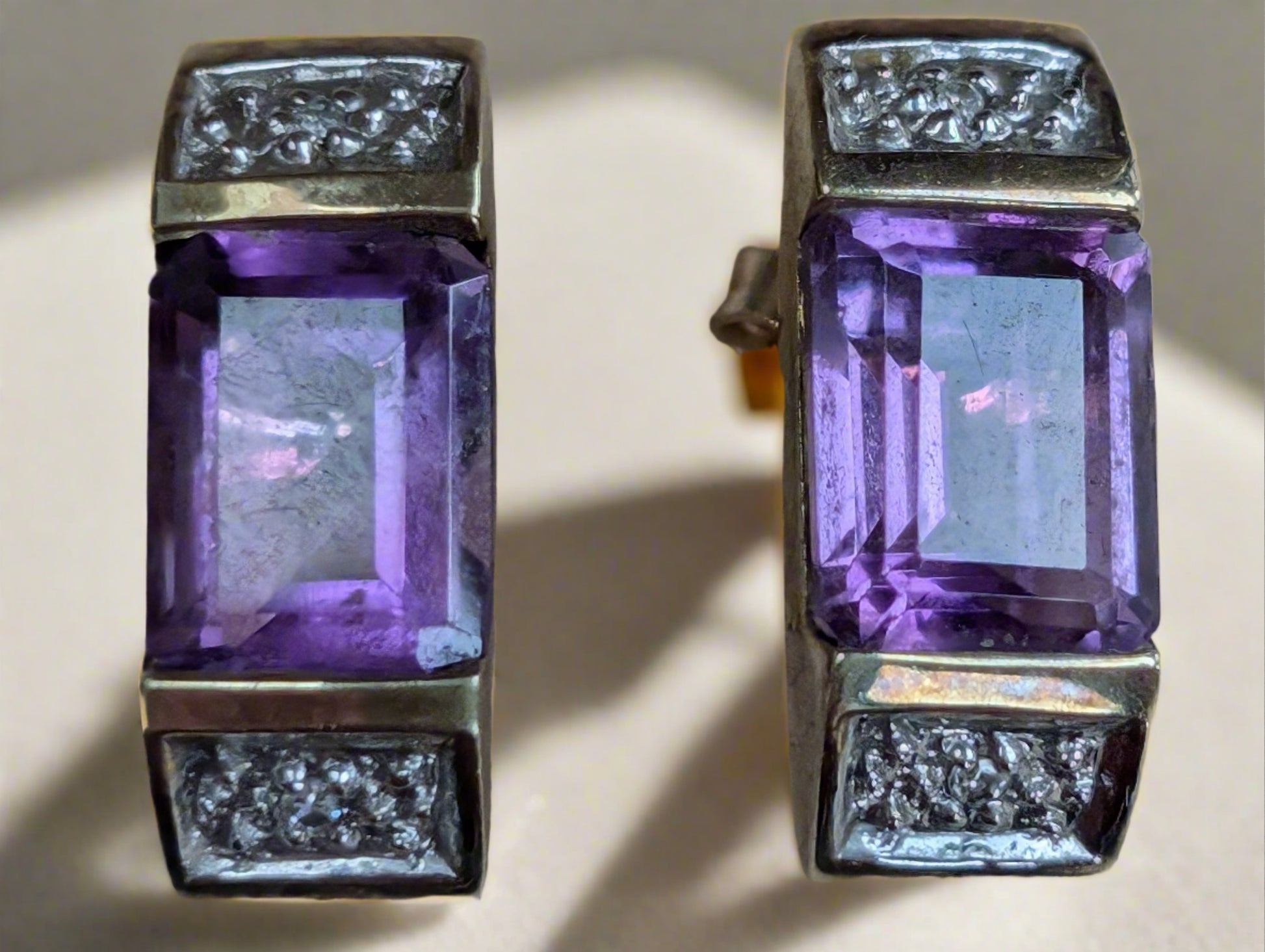 9ct Yellow Gold Amethyst and Diamond Stud Earrings - The Goldfinch Collection