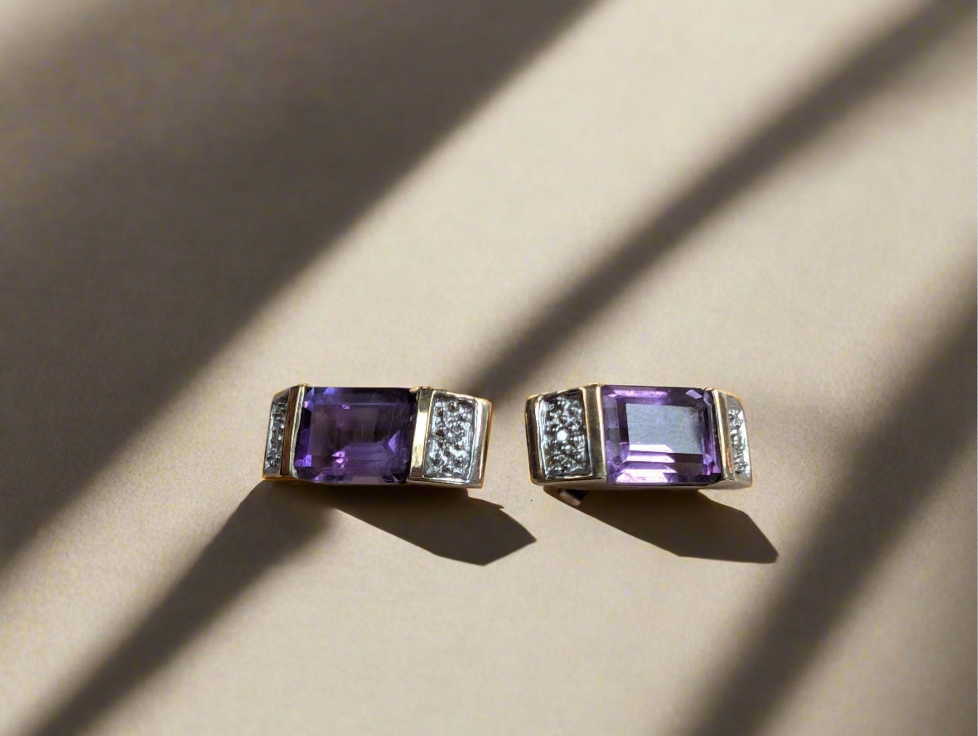 9ct Yellow Gold Amethyst and Diamond Stud Earrings - The Goldfinch Collection
