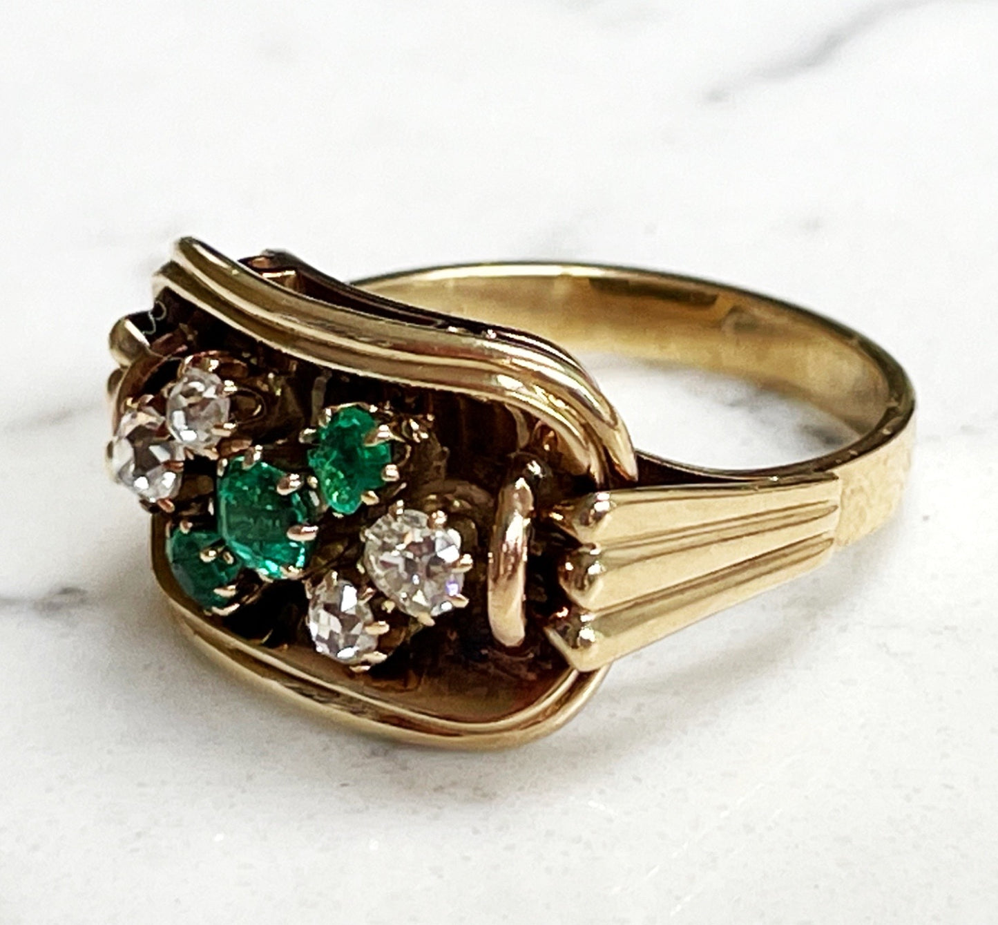 14ct gold 1970's ring with emeralds and diamonds - The Goldfinch Collection