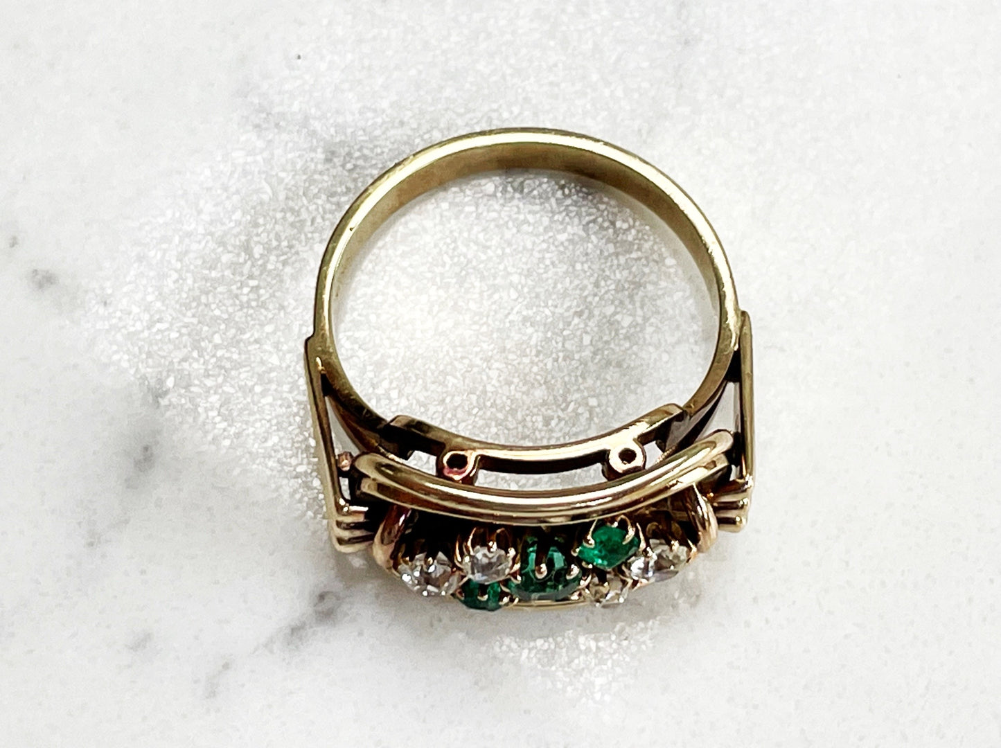 14ct gold 1970's ring with emeralds and diamonds - The Goldfinch Collection