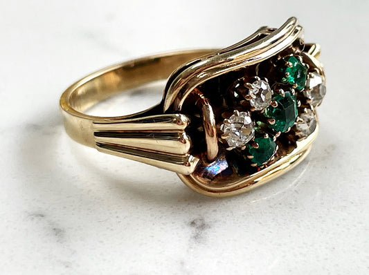 14ct gold 1970's ring with emeralds and diamonds - The Goldfinch Collection