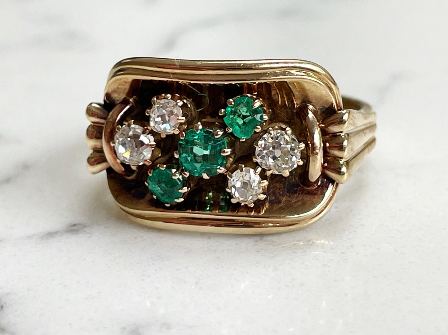 14ct gold 1970's ring with emeralds and diamonds - The Goldfinch Collection
