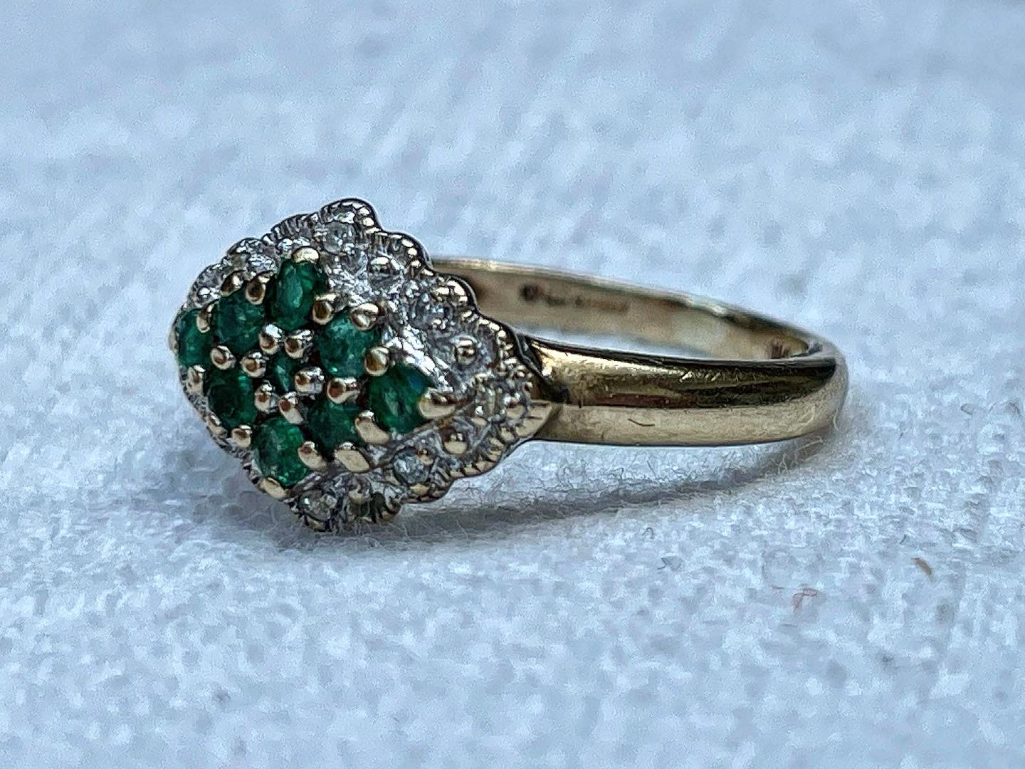 9ct solid yellow gold 1950s emerald and diamond ring - The Goldfinch Collection