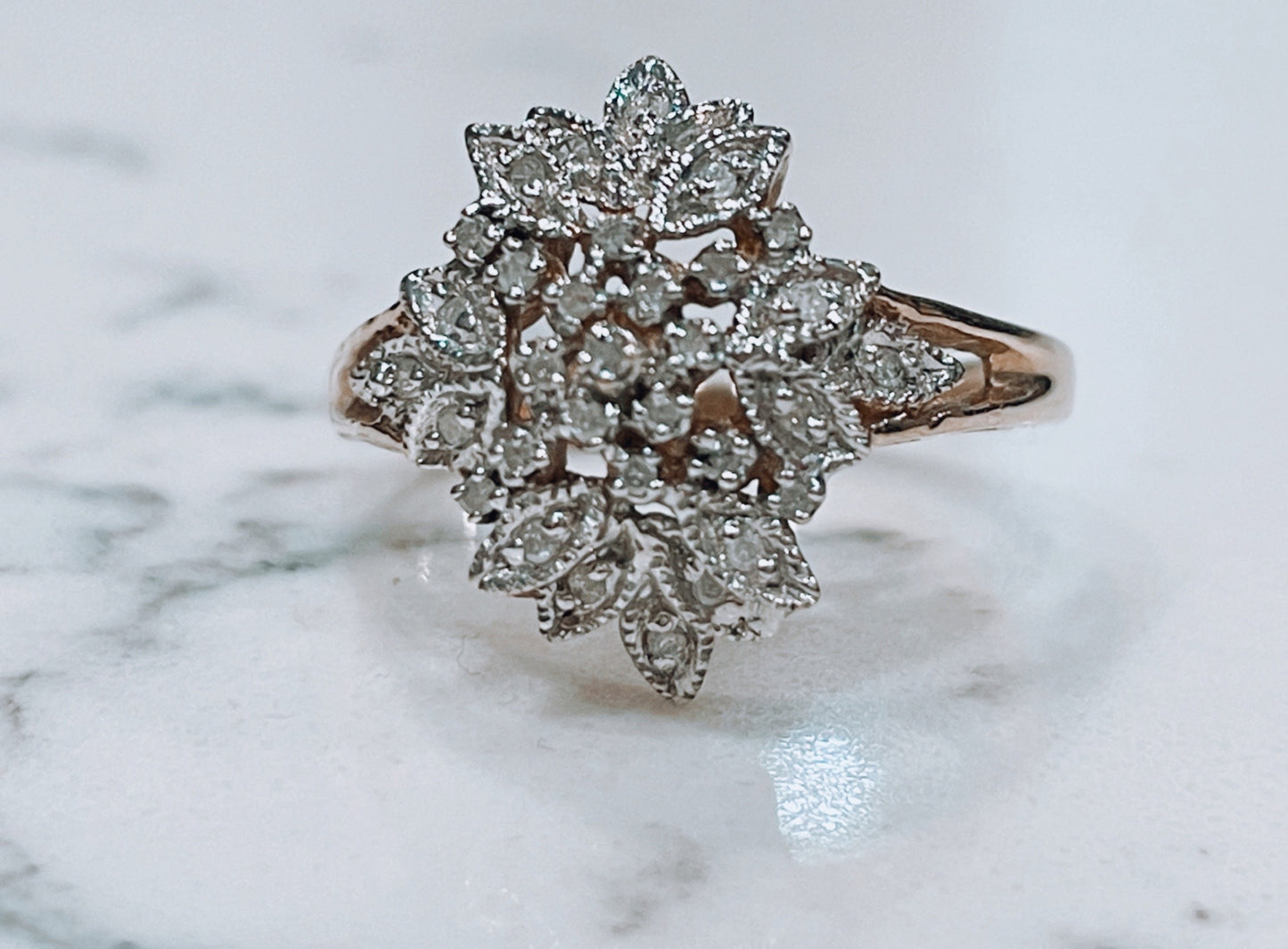 Ornate vintage 9ct yellow gold diamond cluster ring - The Goldfinch Collection