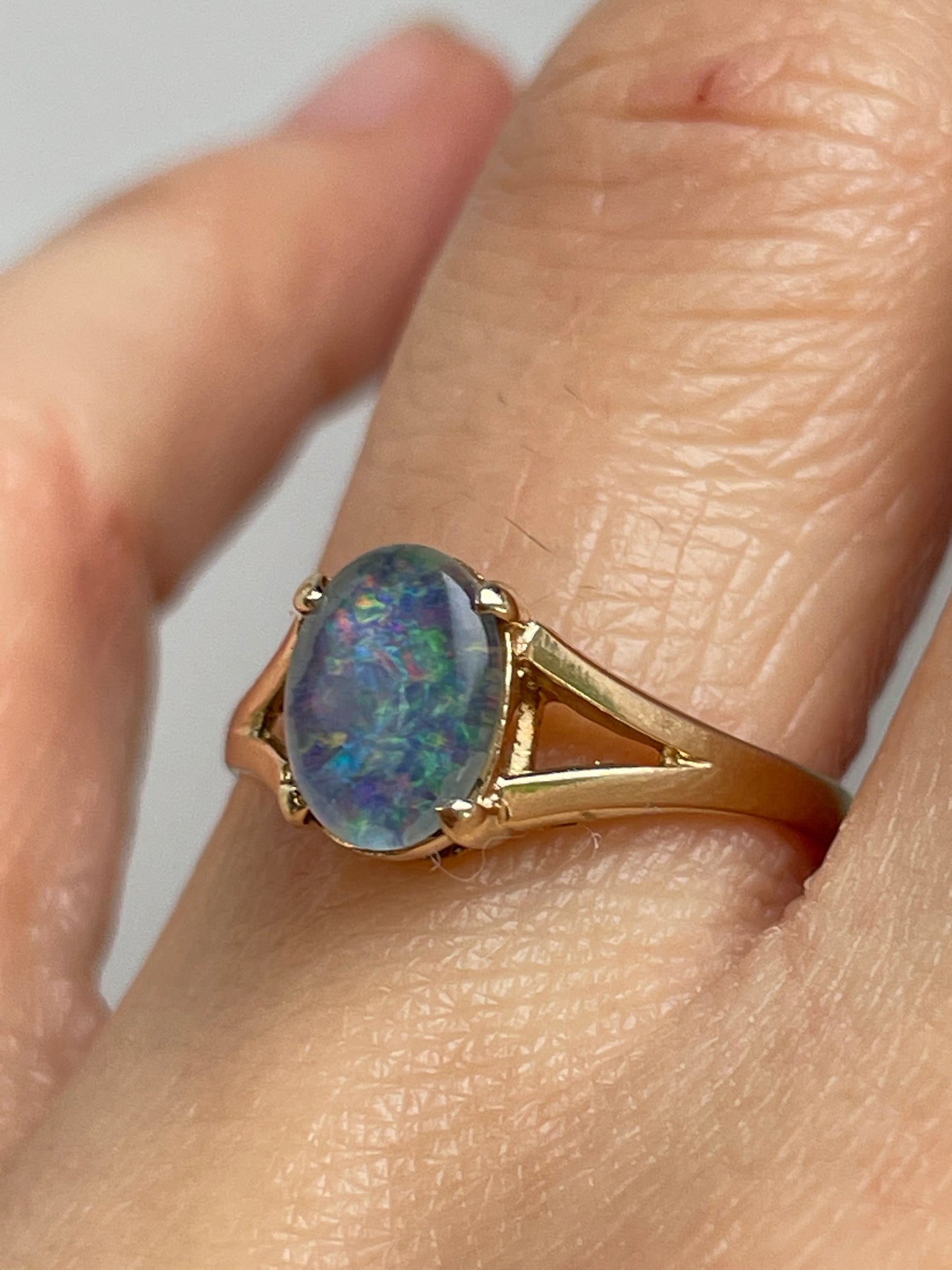 Black opal triplet dress ring in 9ct gold - The Goldfinch Collection