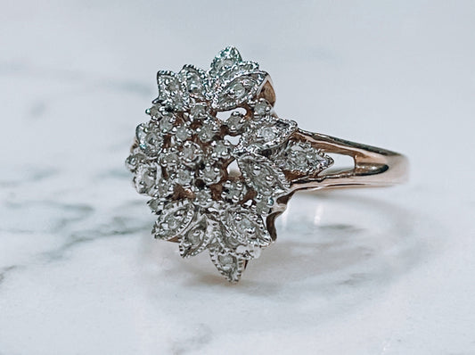 Ornate vintage 9ct yellow gold diamond cluster ring - The Goldfinch Collection