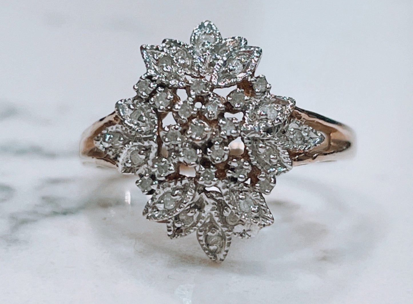 Ornate vintage 9ct yellow gold diamond cluster ring - The Goldfinch Collection