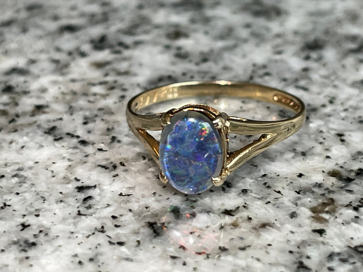 Black opal triplet dress ring in 9ct gold - The Goldfinch Collection