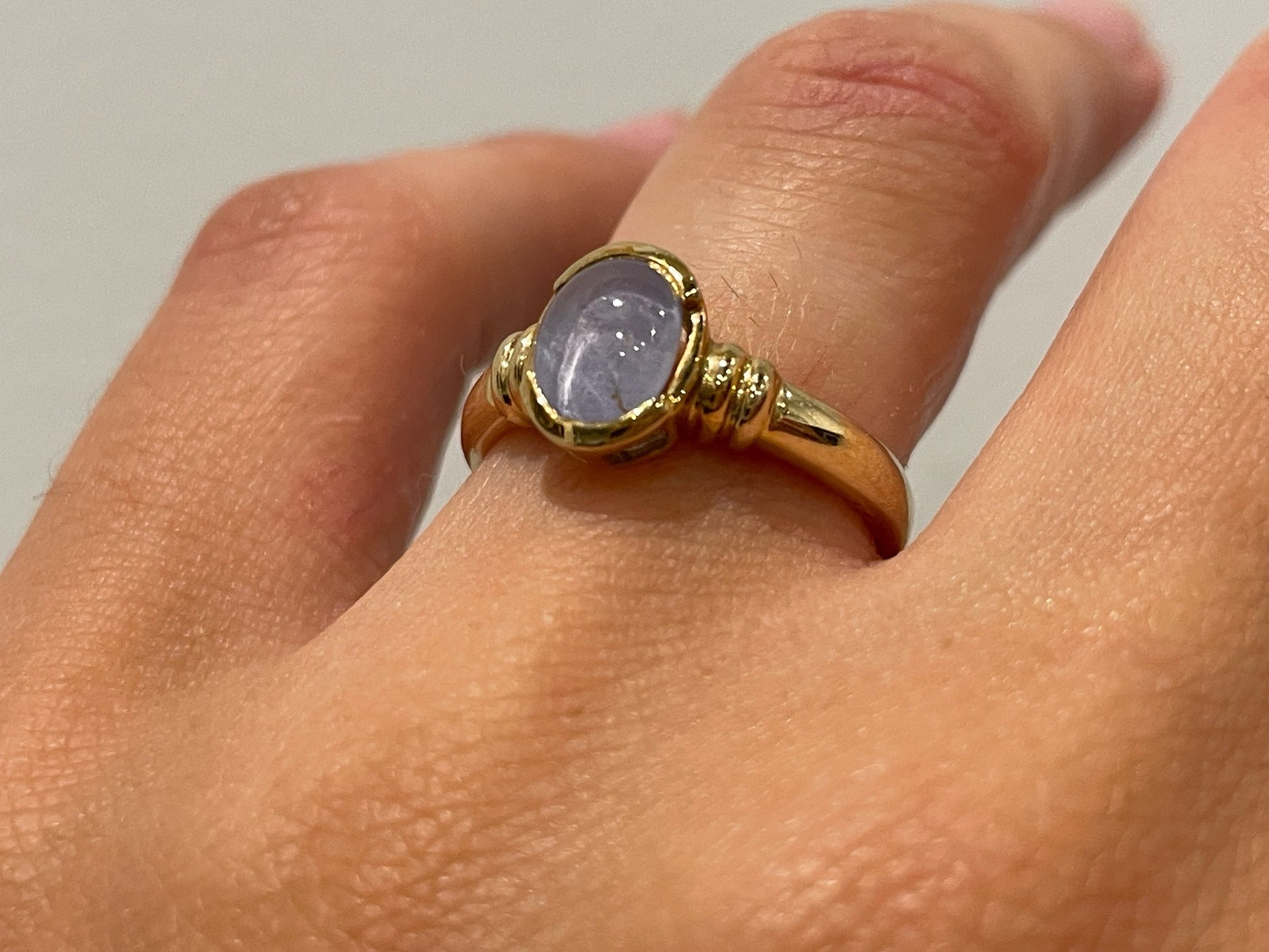 9ct yellow gold ring featuring milky white Star Sapphire - The Goldfinch Collection