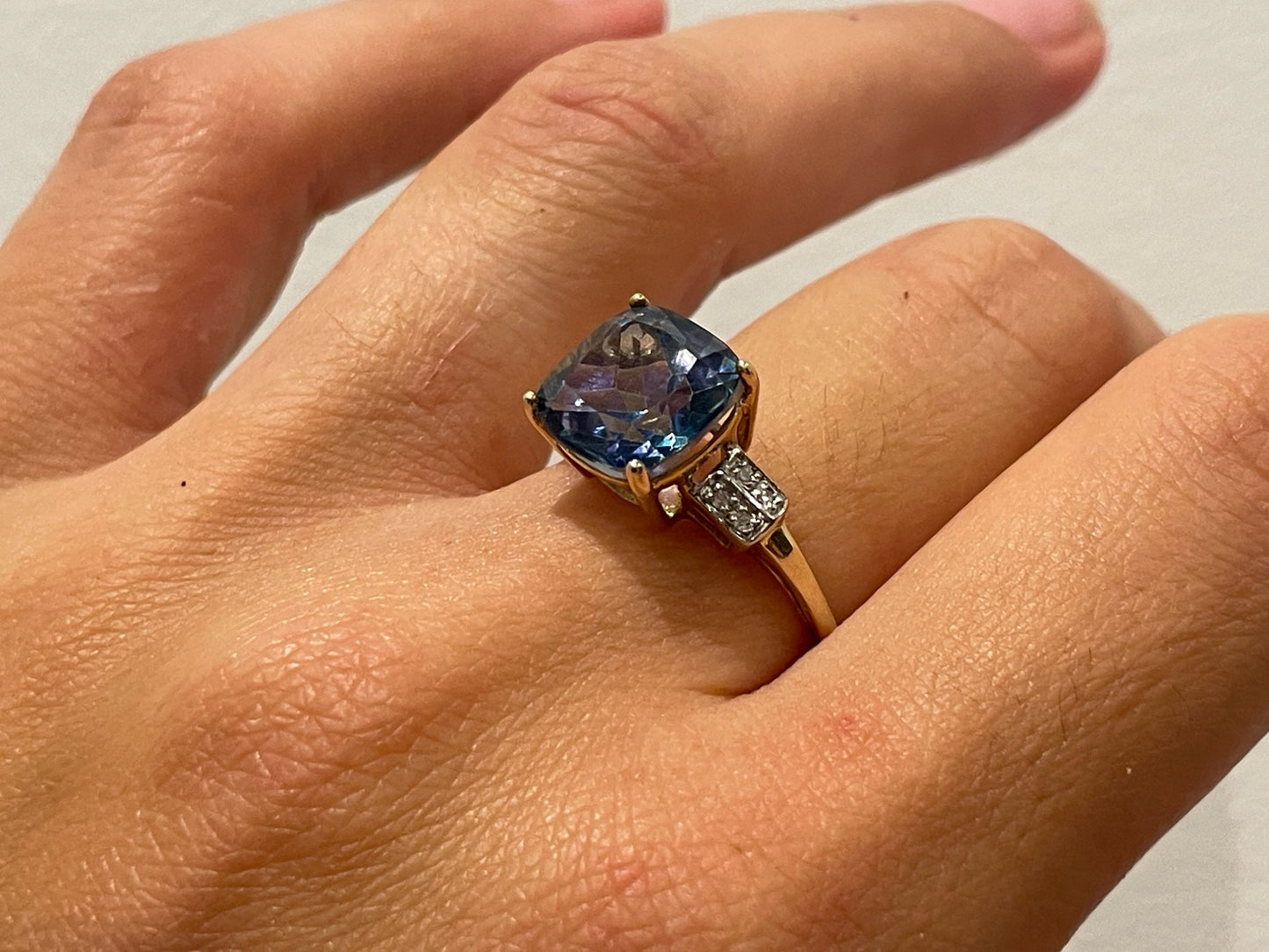 9ct yellow gold ring with Blue Topaz and diamonds - The Goldfinch Collection