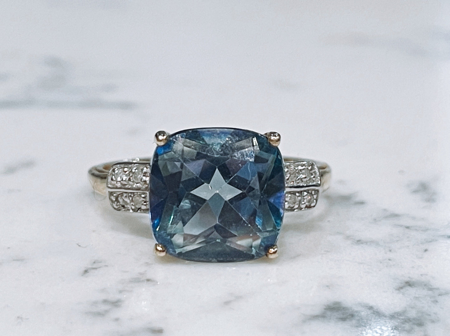 9ct yellow gold ring with Blue Topaz and diamonds - The Goldfinch Collection