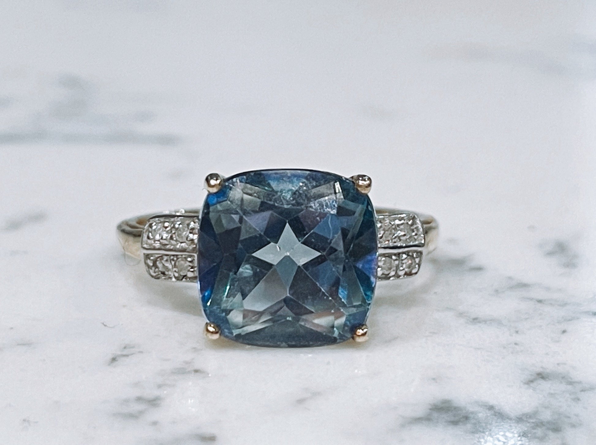 9ct yellow gold ring with Blue Topaz and diamonds - The Goldfinch Collection