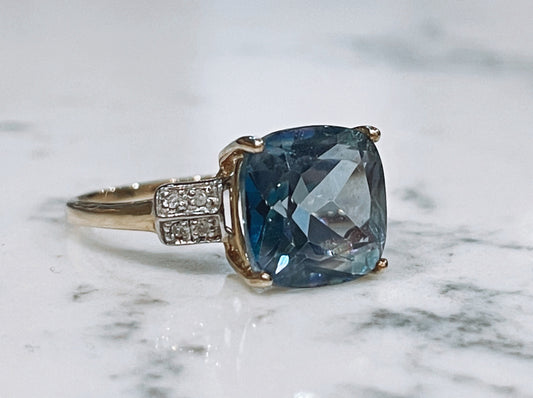 9ct yellow gold ring with Blue Topaz and diamonds - The Goldfinch Collection