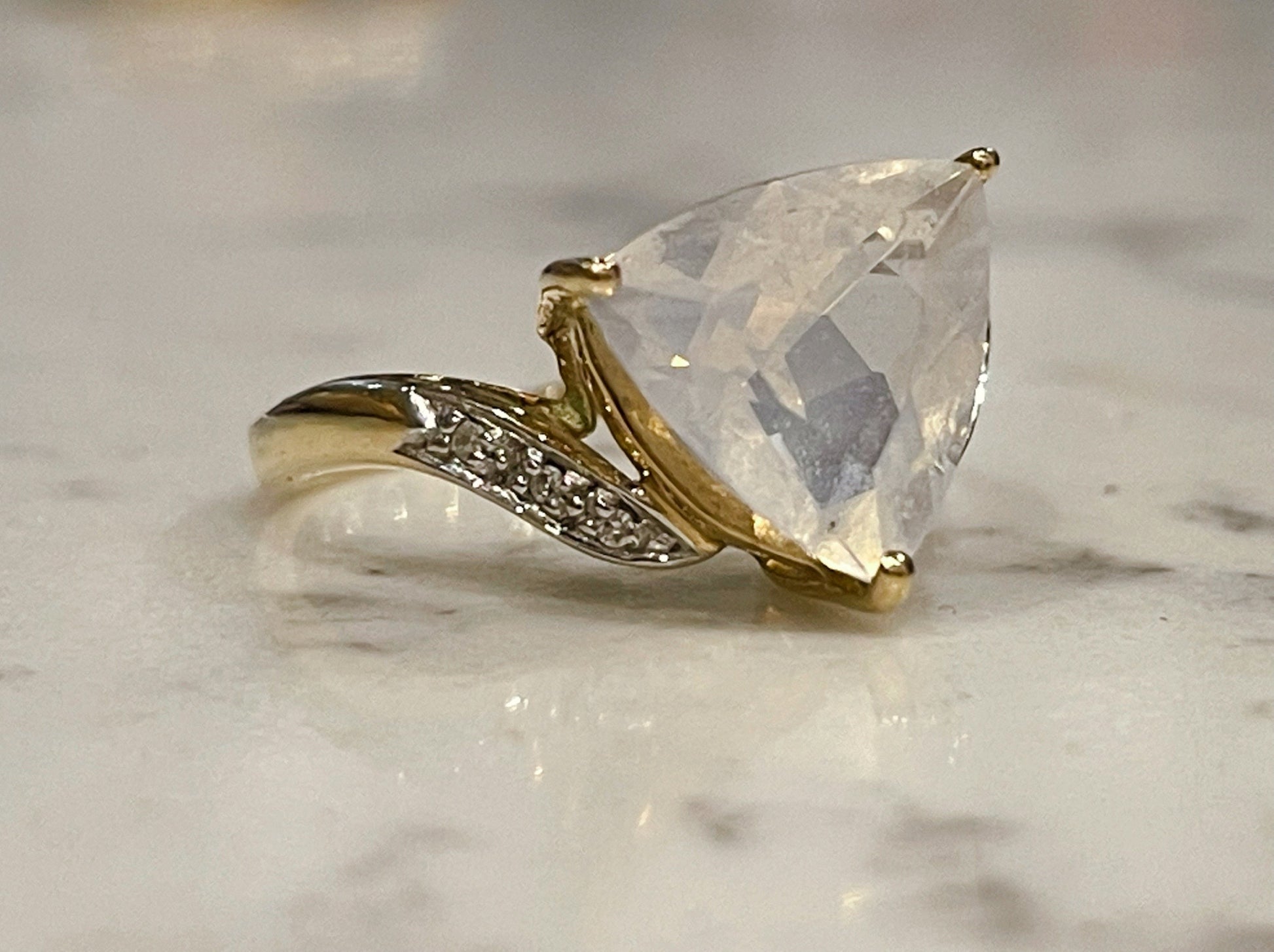 9ct yellow gold ring set with milky quartz and diamonds - The Goldfinch Collection