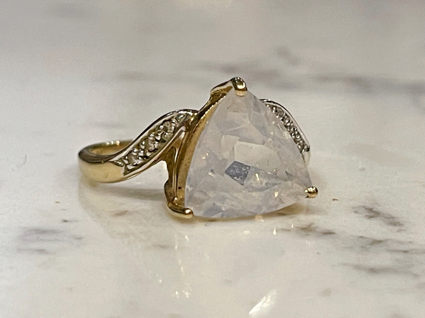 9ct yellow gold ring set with milky quartz and diamonds - The Goldfinch Collection