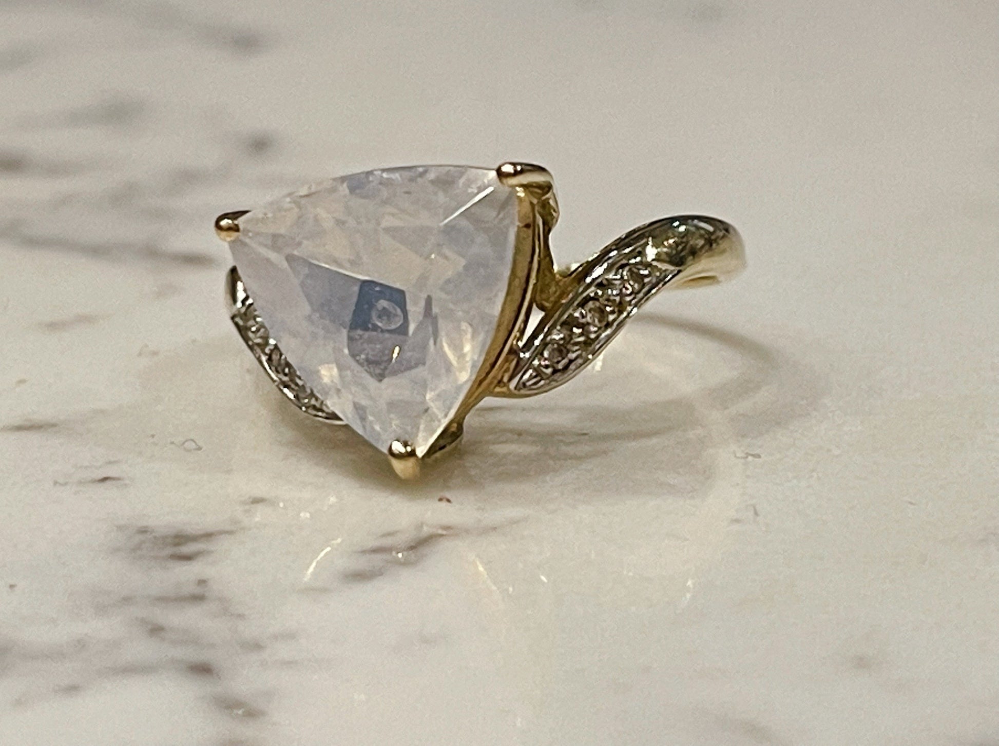 9ct yellow gold ring set with milky quartz and diamonds - The Goldfinch Collection