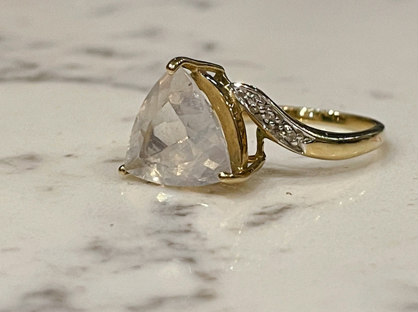 9ct yellow gold ring set with milky quartz and diamonds - The Goldfinch Collection