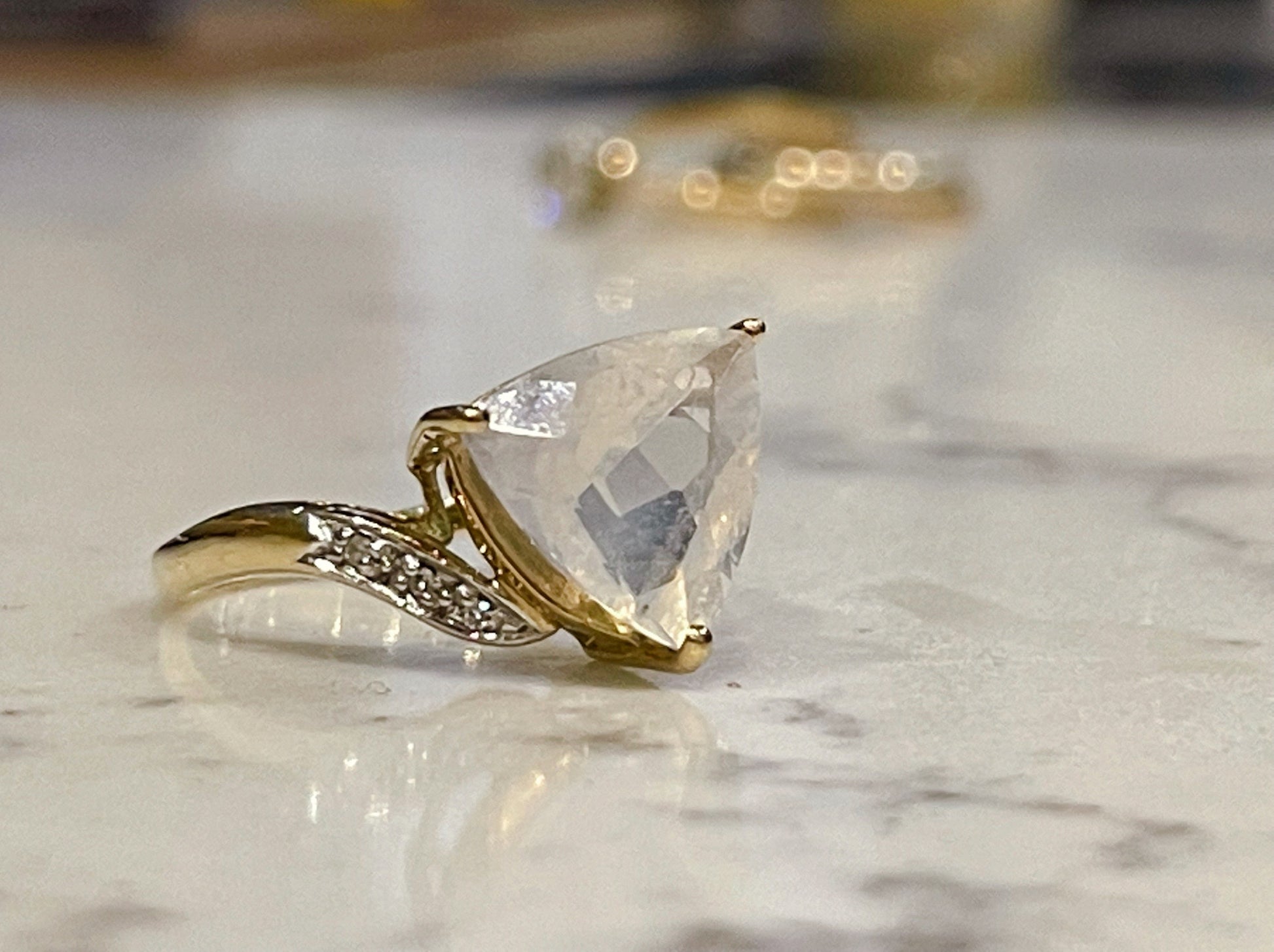 9ct yellow gold ring set with milky quartz and diamonds - The Goldfinch Collection