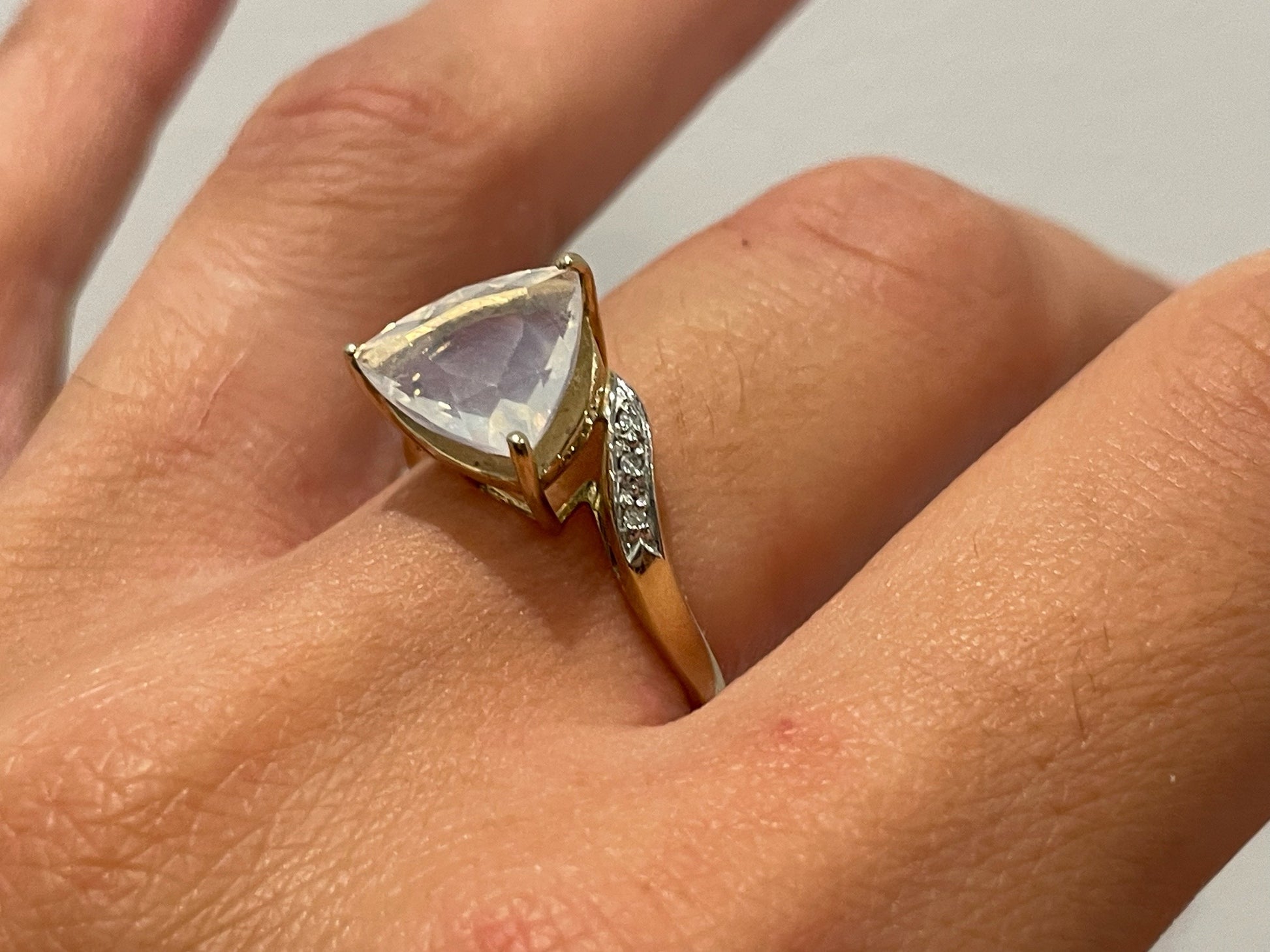 9ct yellow gold ring set with milky quartz and diamonds - The Goldfinch Collection