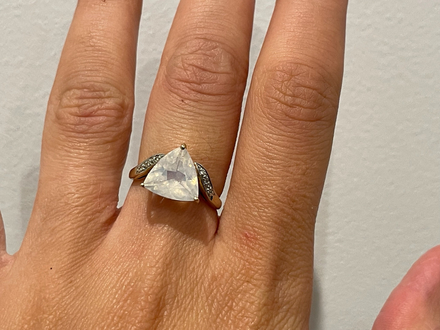 9ct yellow gold ring set with milky quartz and diamonds - The Goldfinch Collection