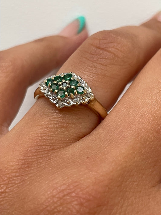 9ct solid yellow gold 1950s emerald and diamond ring - The Goldfinch Collection