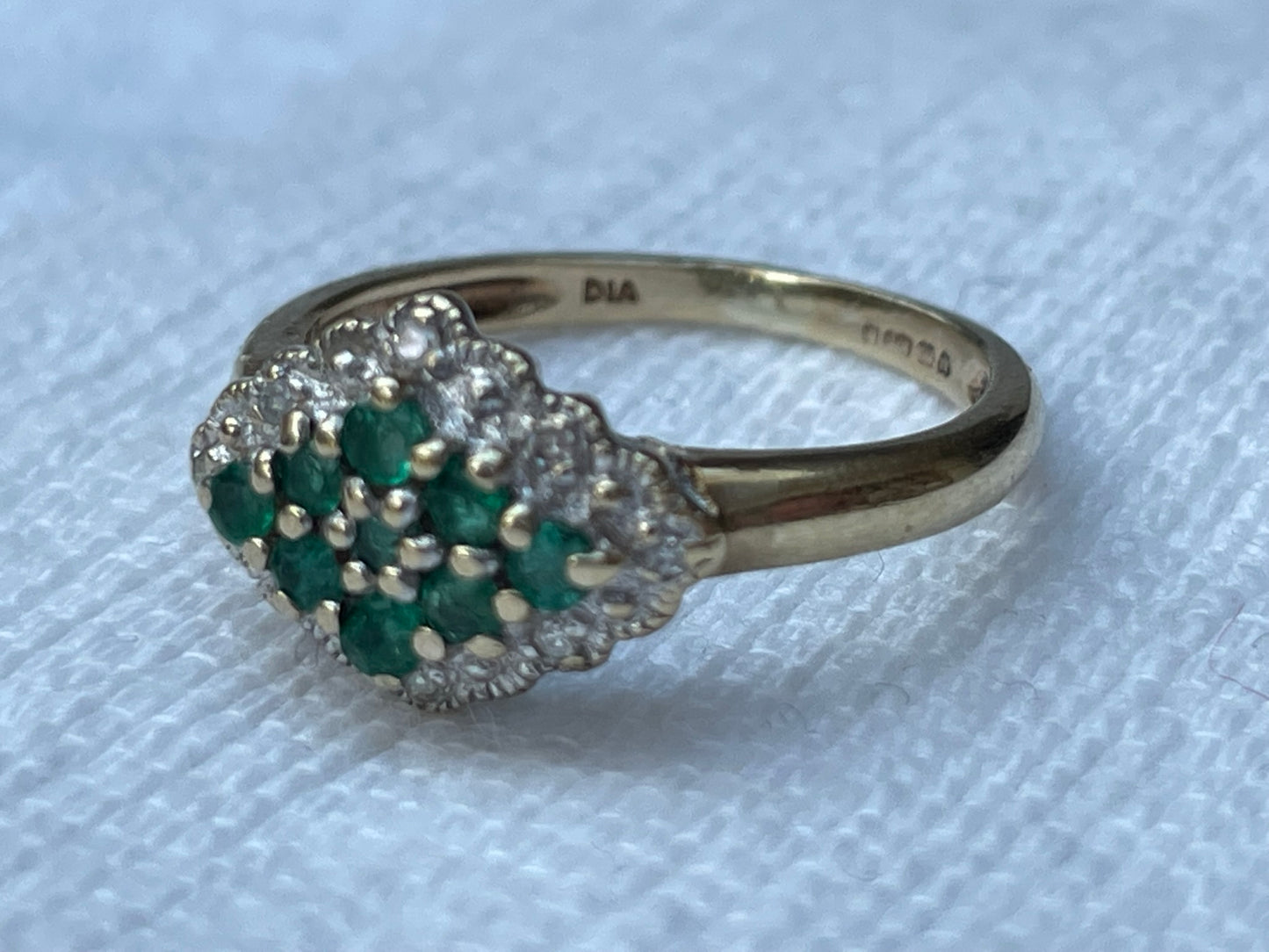 9ct solid yellow gold 1950s emerald and diamond ring - The Goldfinch Collection