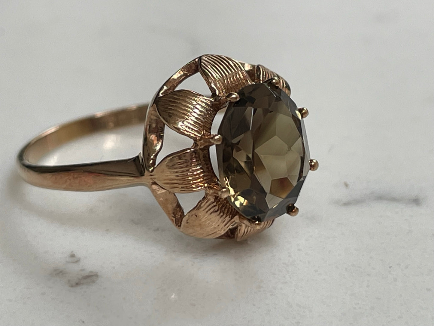 9ct solid gold sunflower ring with topaz centrepiece - The Goldfinch Collection