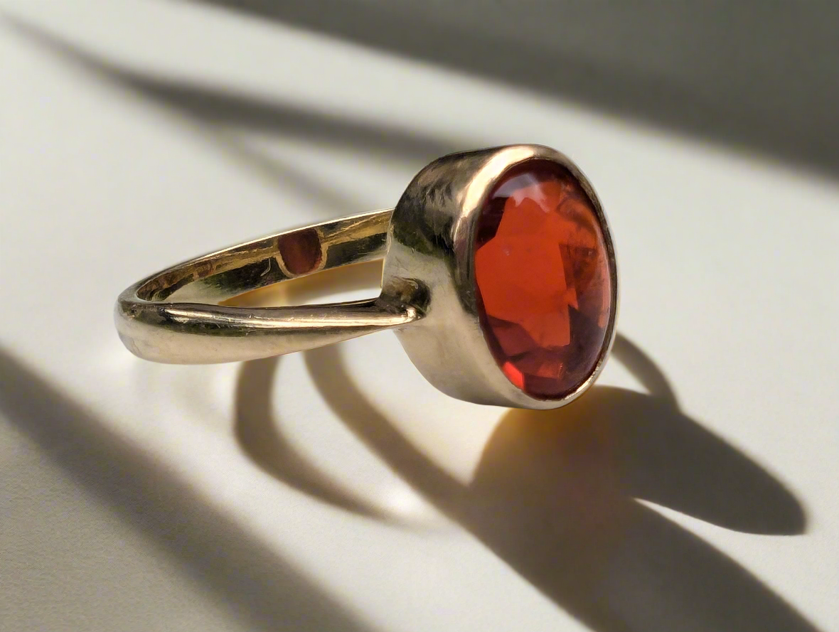 18ct Yellow Gold & Cabochon Fire Opal Band Ring 1994 London Vintage - The Goldfinch Collection