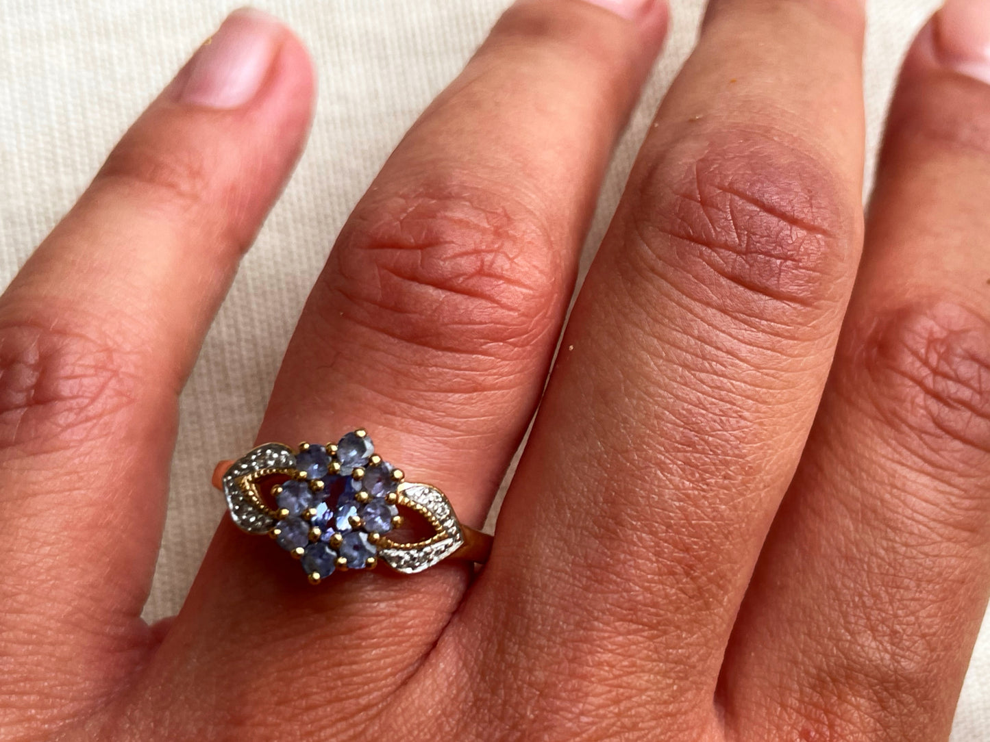 9ct solid gold tanzanite and diamond cluster ring - The Goldfinch Collection