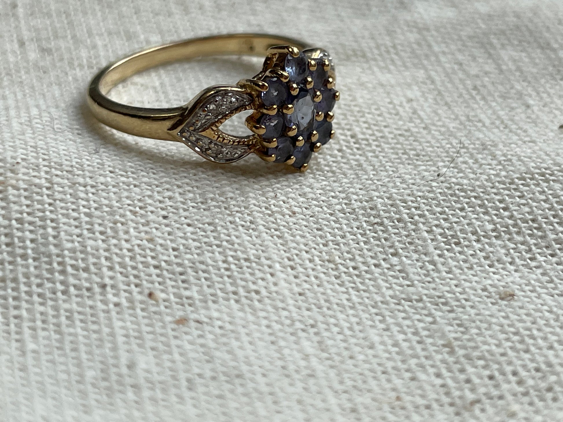 9ct solid gold tanzanite and diamond cluster ring - The Goldfinch Collection