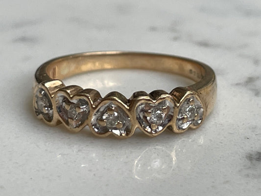 9ct gold ring with diamonds hearts - The Goldfinch Collection