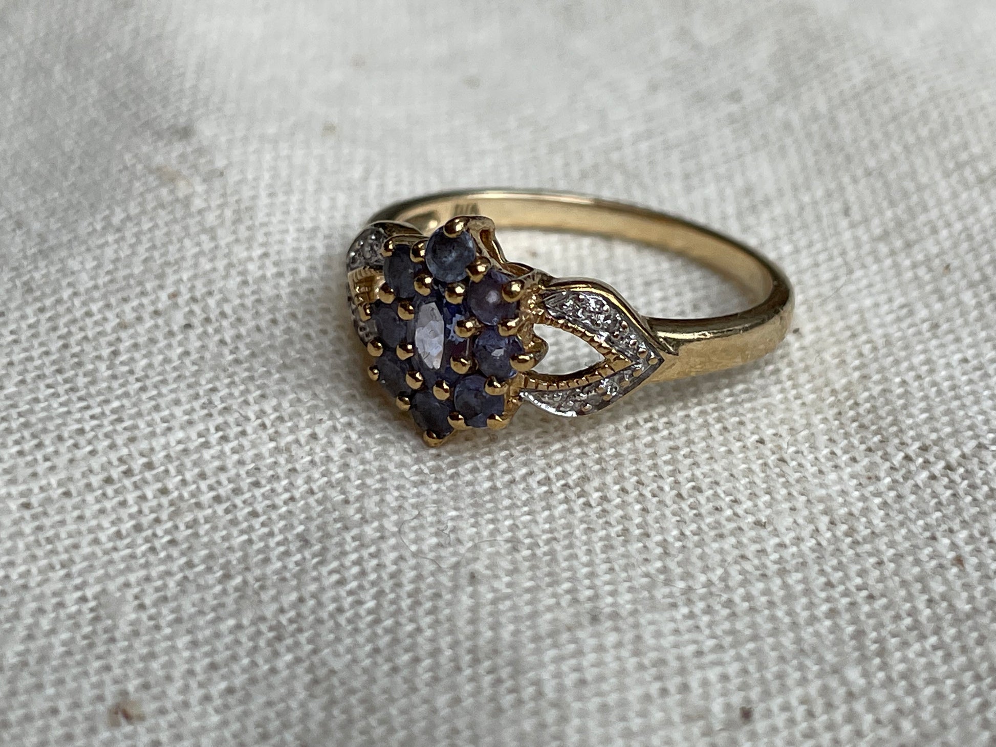 9ct solid gold tanzanite and diamond cluster ring - The Goldfinch Collection