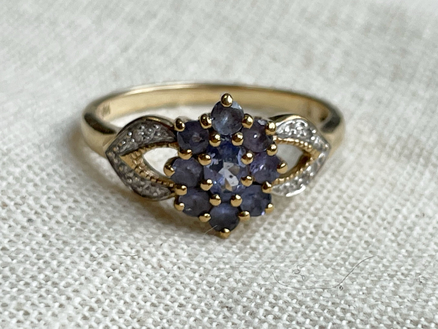 9ct solid gold tanzanite and diamond cluster ring - The Goldfinch Collection