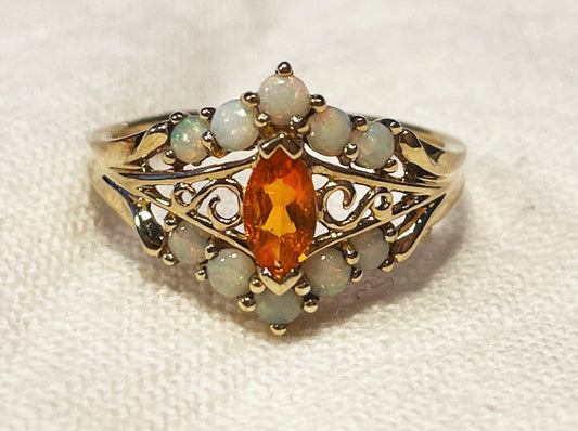 9ct yellow gold Hallmarked Opal and orange stone - The Goldfinch Collection