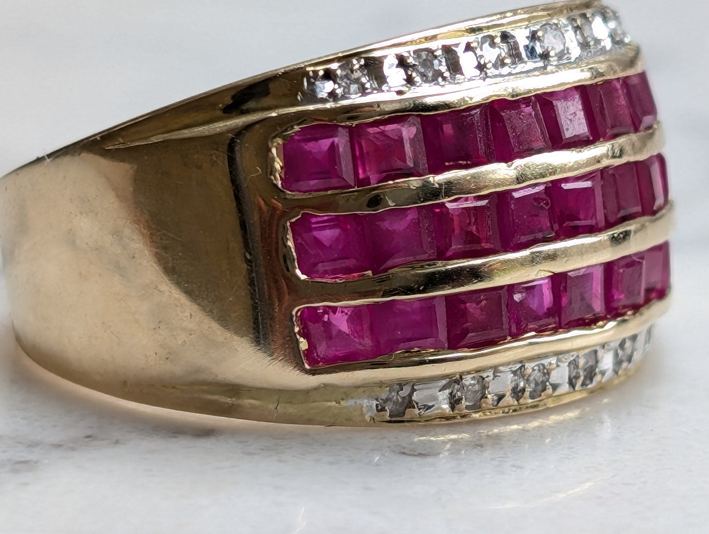 Chunky 14ct ruby and diamond vintage ring