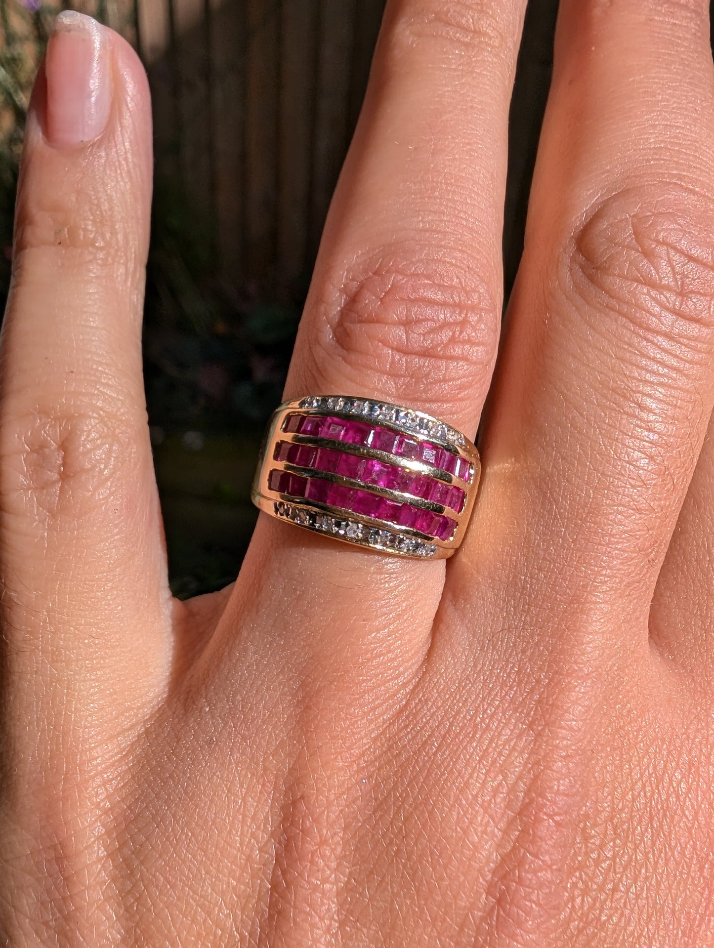 Chunky 14ct ruby and diamond vintage ring