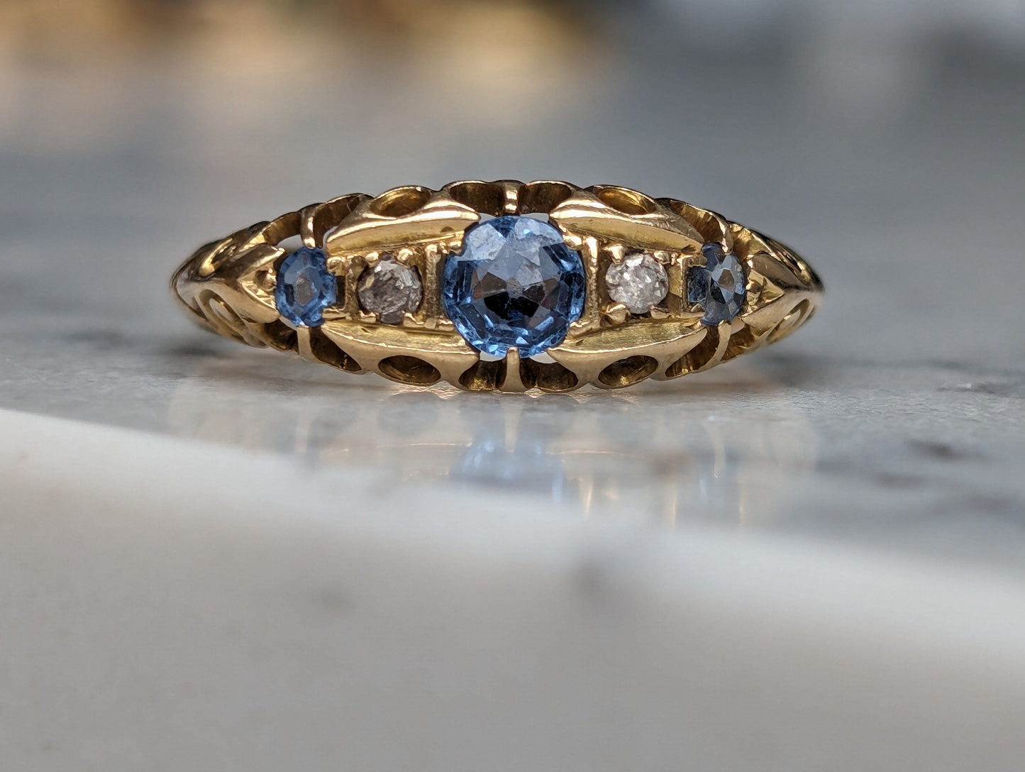 18ct yellow gold sapphire and diamond Victorian ring - The Goldfinch Collection